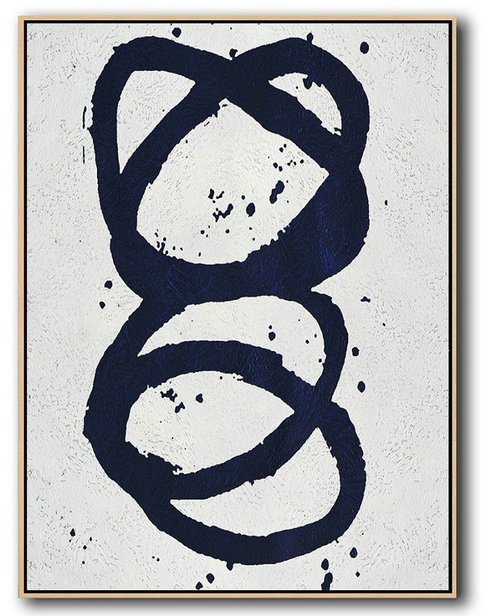 Extra Large 72" Acrylic Painting,Buy Hand Painted Navy Blue Abstract Painting Online,Wall Art Ideas For Living Room
